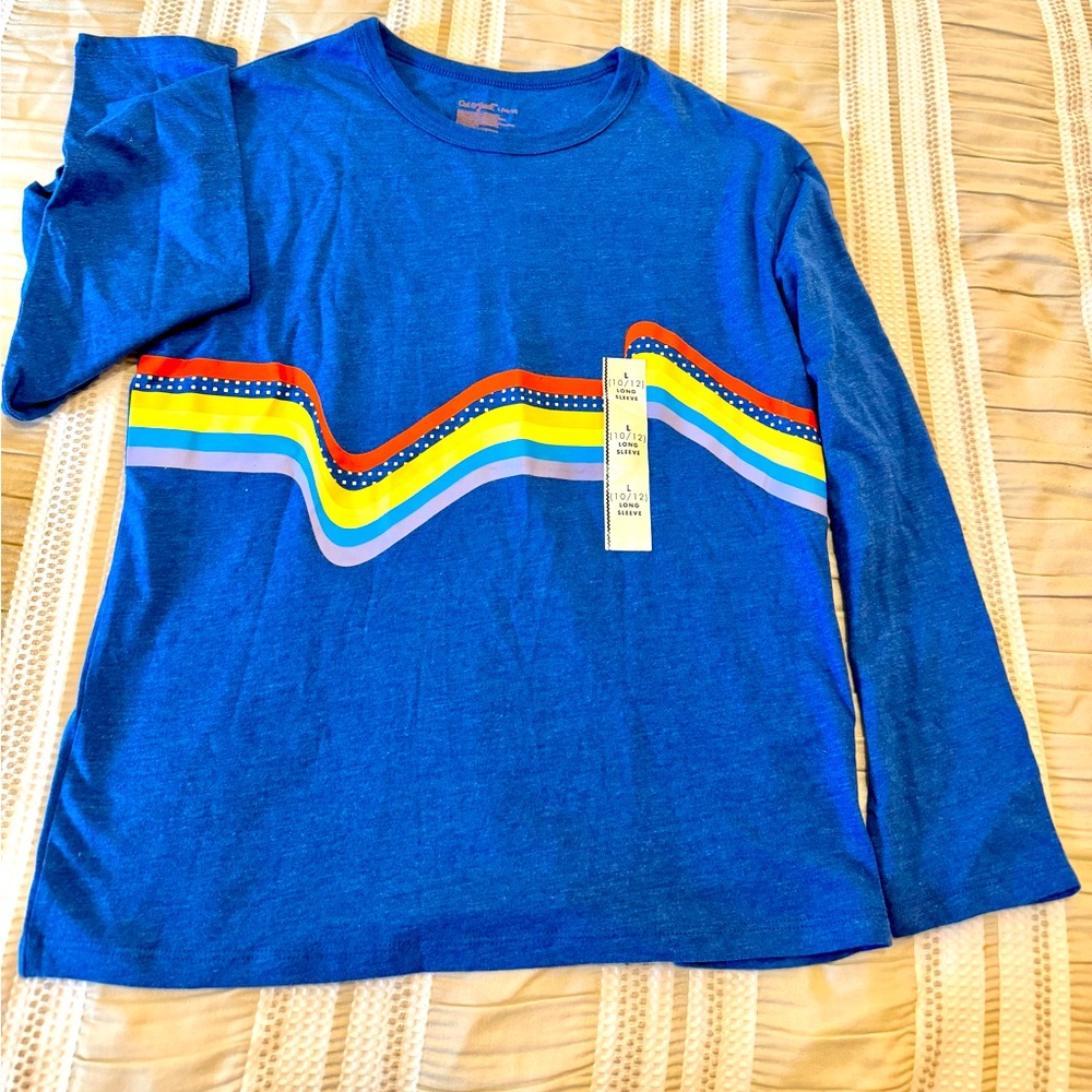 Cat & Jack Blue Kids Shirt with Rainbow Stripe